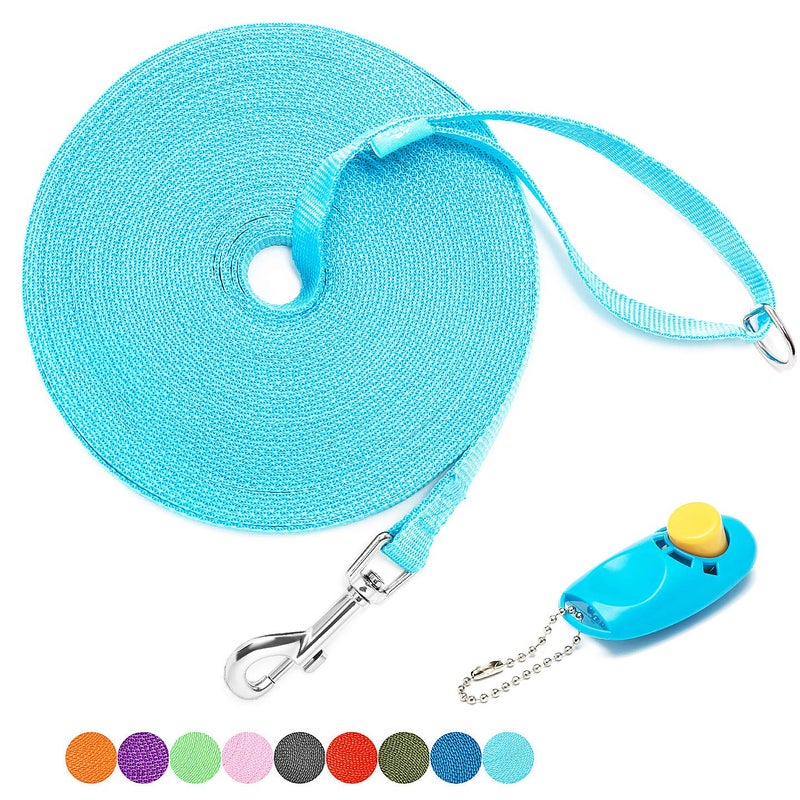 BAAPET 15/20/30/50/100 ft Long Dog Training Leash with Clickers for Small, Medium and Large Dogs or Cats (50 Feet, SkyBlue) - Image 1
